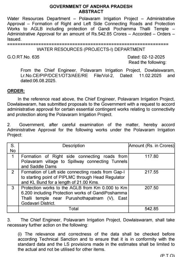 పోలవరం కోసం 542.85 కోట్లు విడుదల