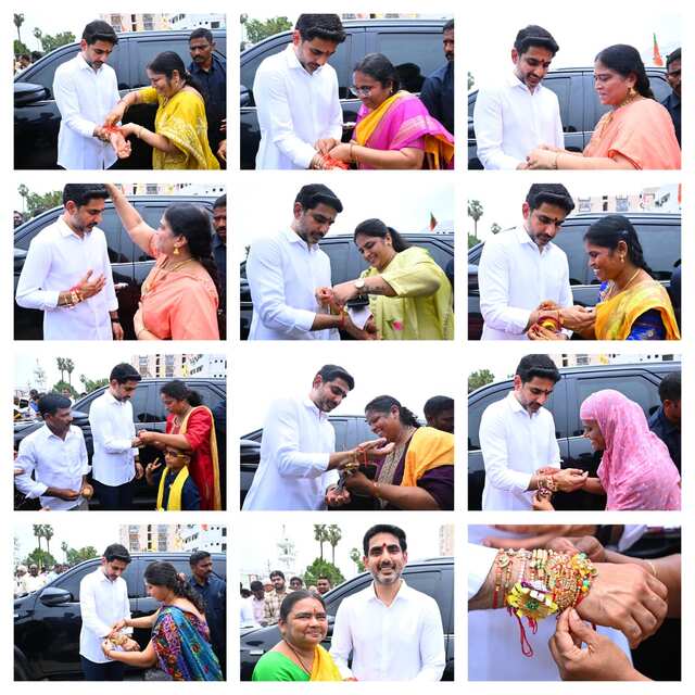 మంత్రి లోకేష్ కు రాఖీలు కట్టిన మహిళా నేతలు